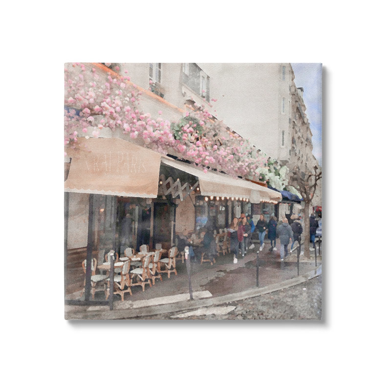 Charming Parisian Street Scene with Flowering Bougainvillea - Oil Painting Print