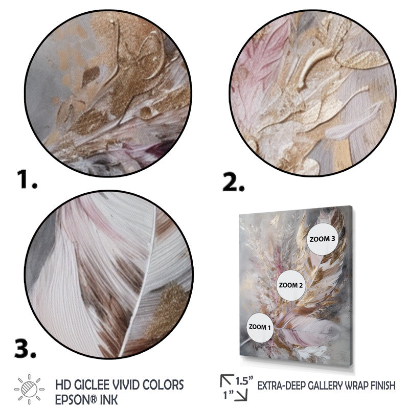 Elegant Pink and Gold Feather Abstract Oil Painting for Boho Home Decor