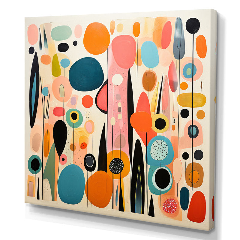 Colorful Mid-Century Abstract Oil Painting with Playful Patterns and Shapes