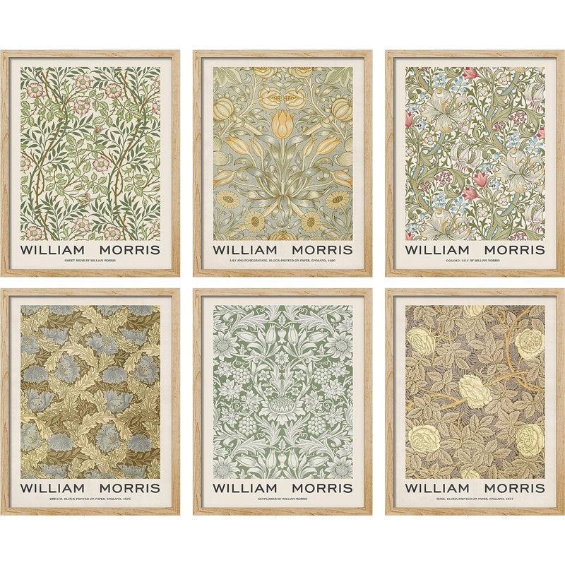William Morris Botanical Floral Oil Painting Set for Elegant Home Decor