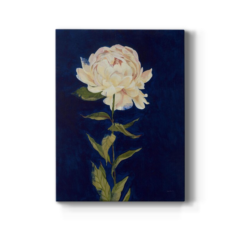 Elegant Peony Flower Oil Painting on Dark Blue Background for Home Decor