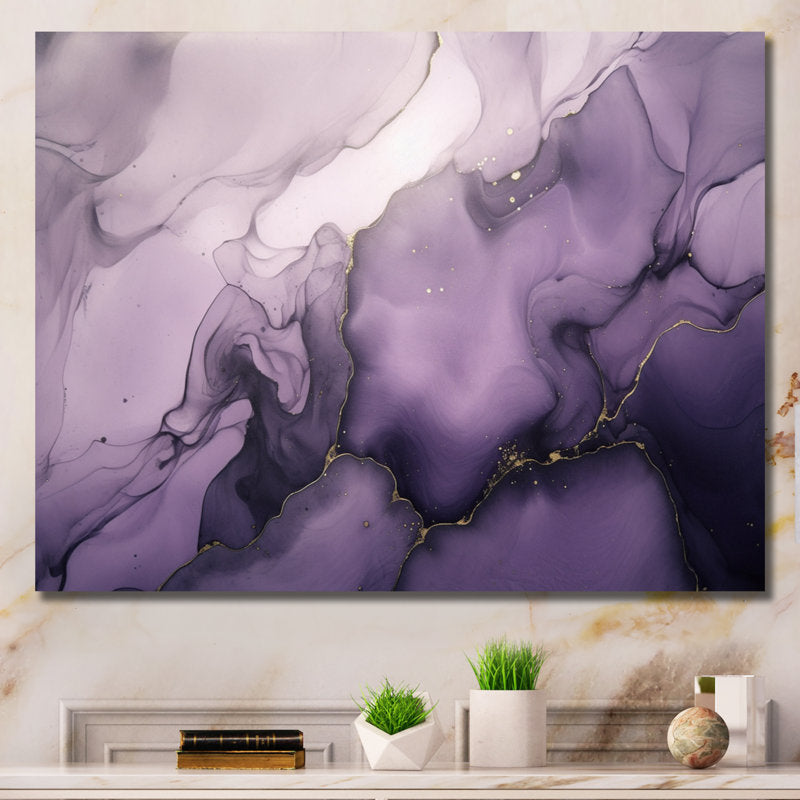 Elegant Purple and Gray Marble Ink Clouds Art Print for Modern Decor