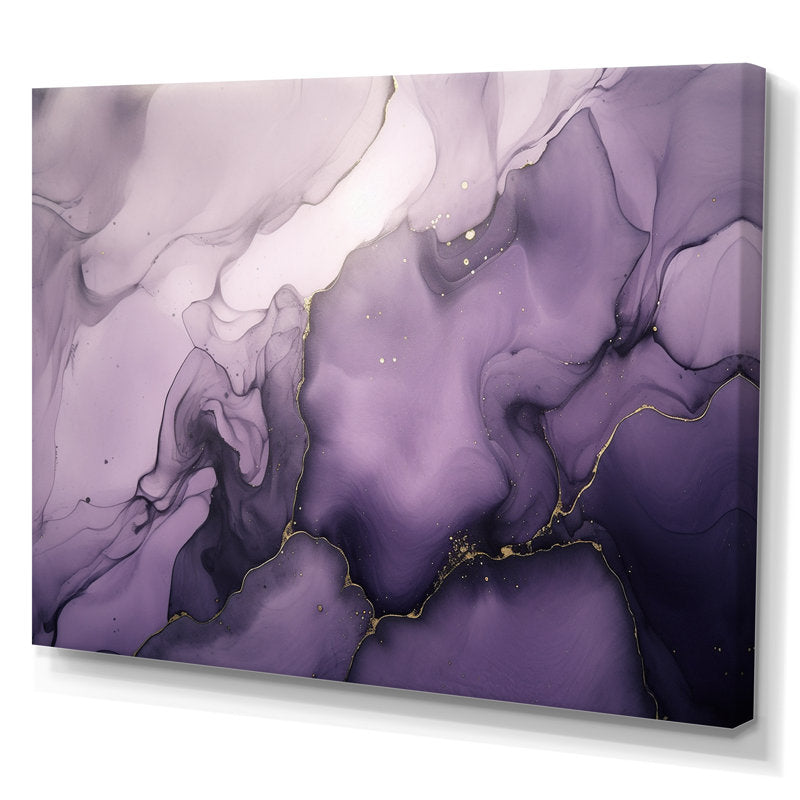 Elegant Purple and Gray Marble Ink Clouds Art Print for Modern Decor