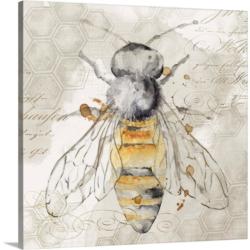 Elegant Bee Art Print with Honeycomb Design