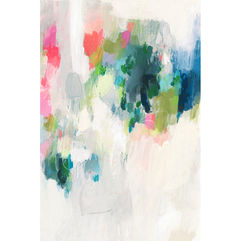 Vibrant Raspberry and Teal Abstract Oil Painting