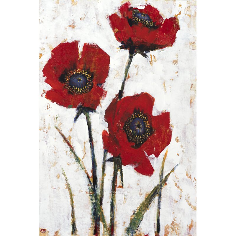 Vibrant Red Poppy Floral Oil Painting