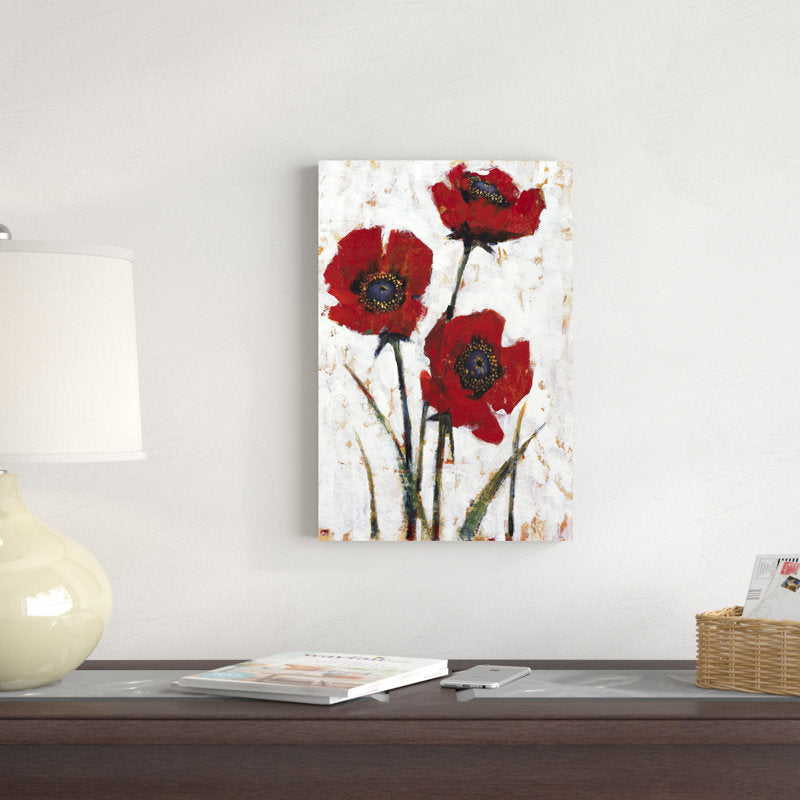 Vibrant Red Poppy Floral Oil Painting