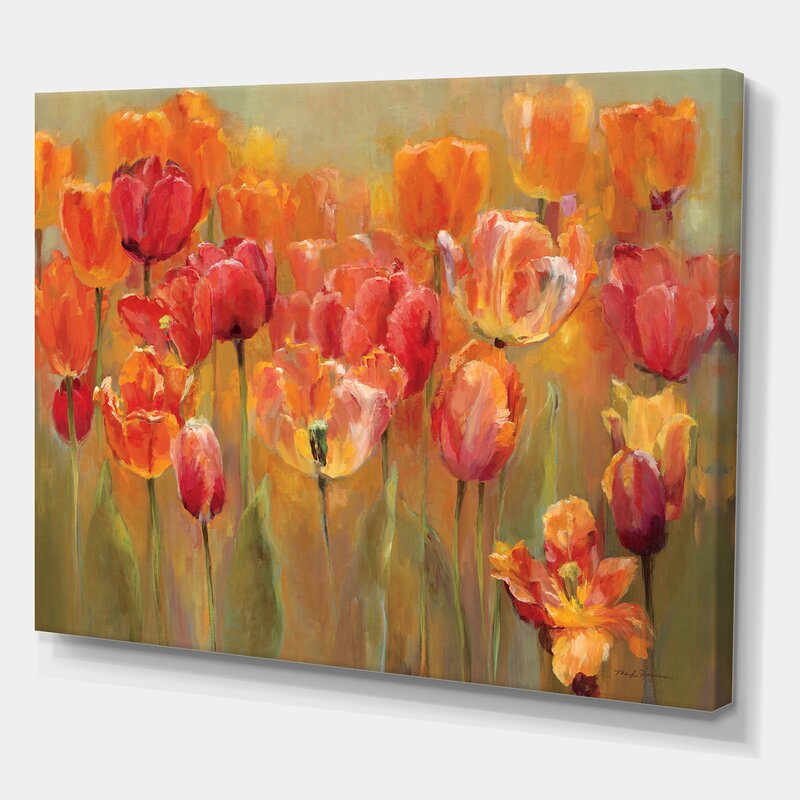 Vibrant Red and Orange Tulips Floral Oil Painting for Home Decor