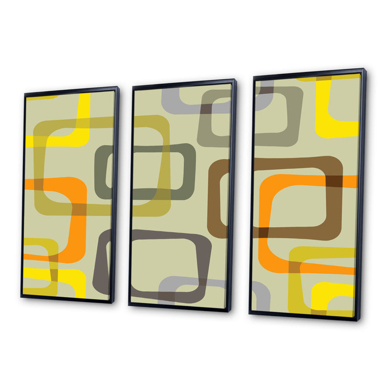 Modern Abstract Retro Square Triptych with Colorful Geometric Design