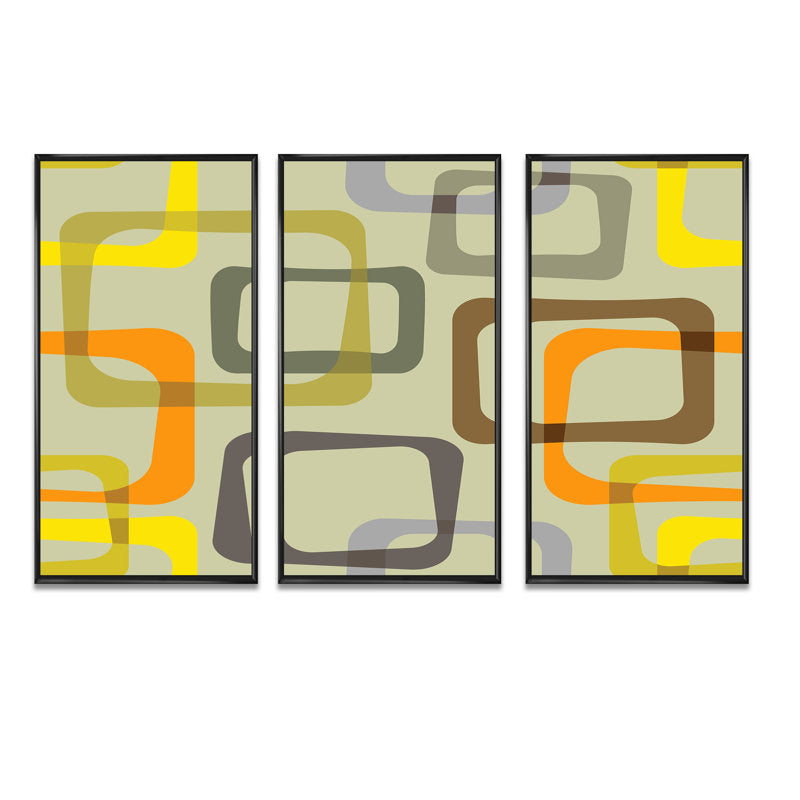 Modern Abstract Retro Square Triptych with Colorful Geometric Design