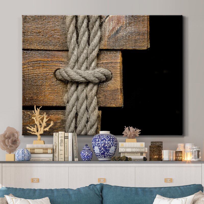 Intricate Rope Knot Art on Wood - Modern Oil Painting for Nautical Decor