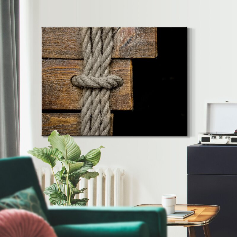 Intricate Rope Knot Art on Wood - Modern Oil Painting for Nautical Decor