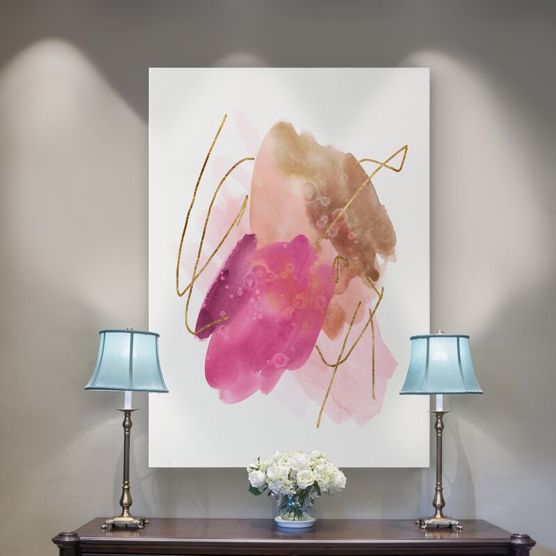 Elegant Abstract Rose Painting with Gold Accents for Home Decor