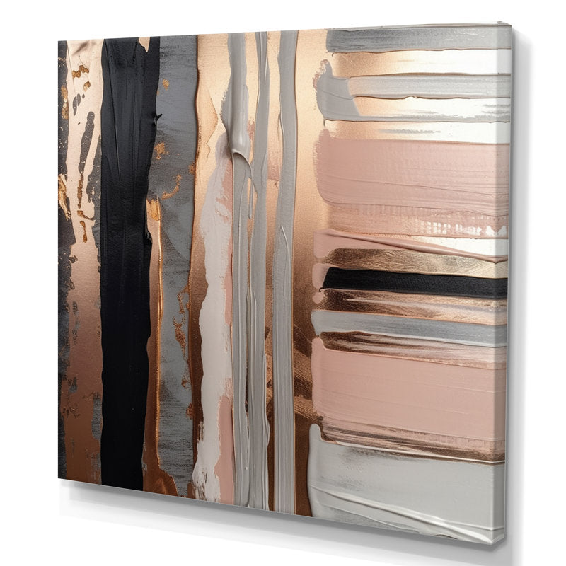 Contemporary Rose Gold and Pink Abstract Oil Painting for Stylish Home Decor