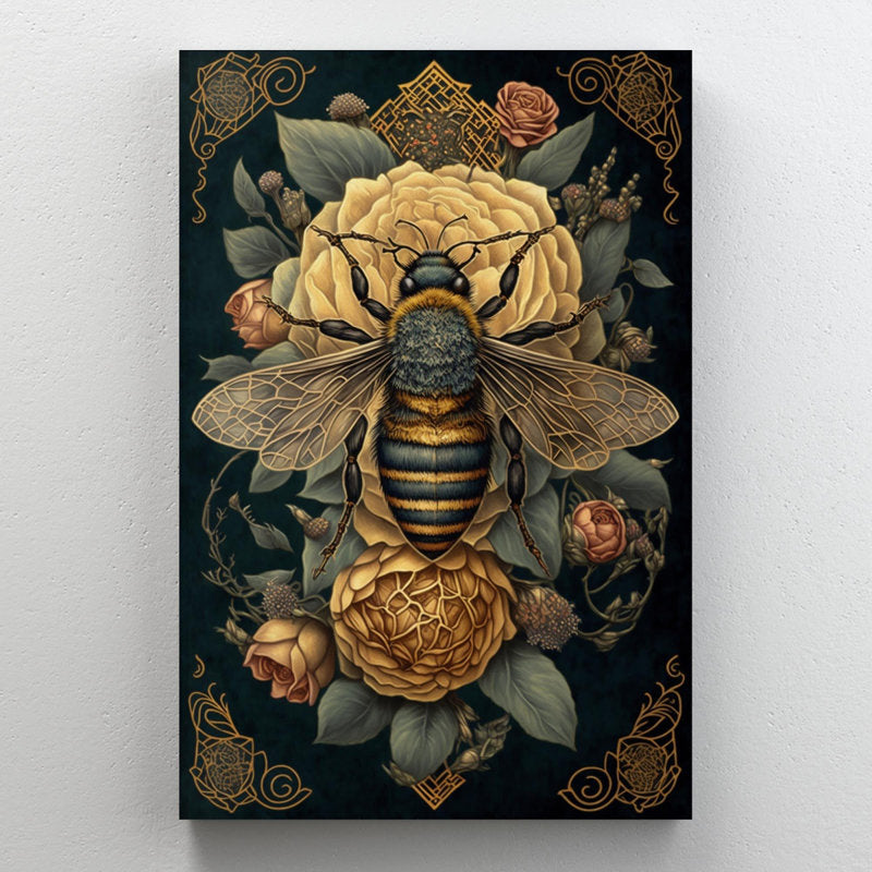 Floral Symphony: Elegant Roses and Majestic Bee Oil Painting