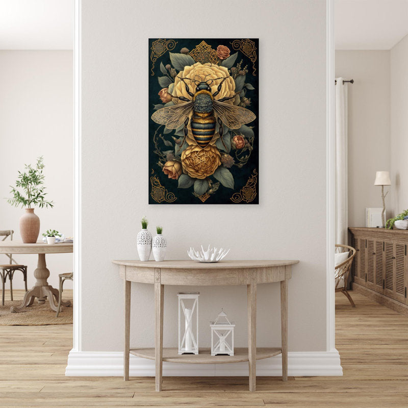 Floral Symphony: Elegant Roses and Majestic Bee Oil Painting