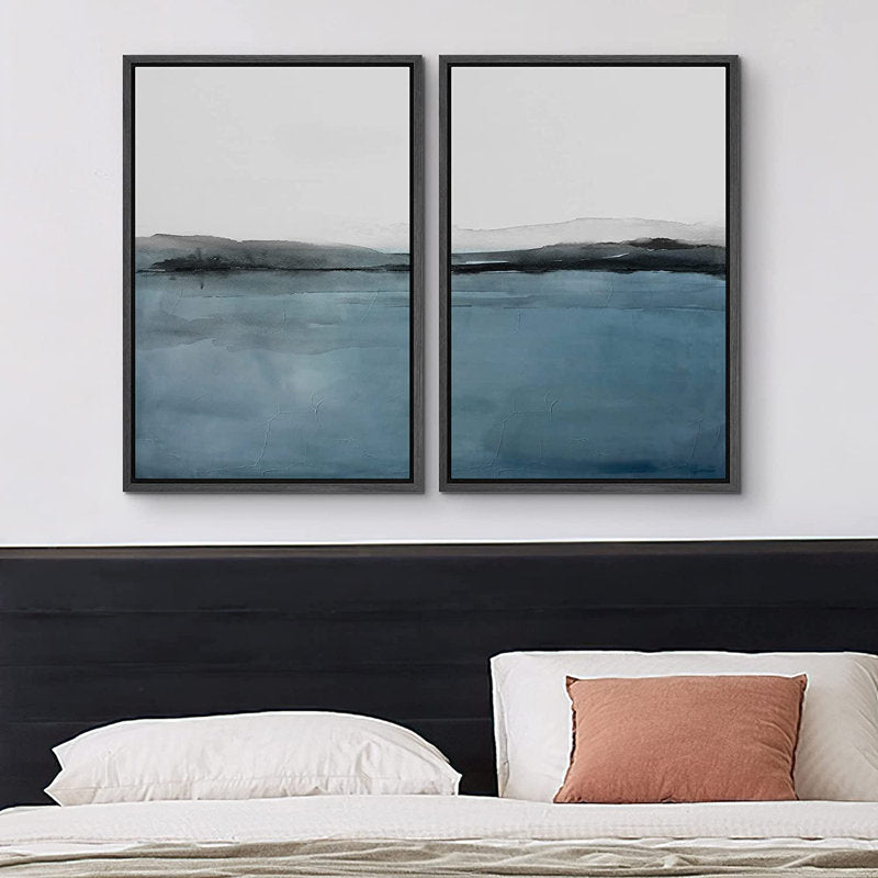 Blue Pastel Landscape Abstract Art Print for Modern Home Decor, Bohemian Style Wall Art