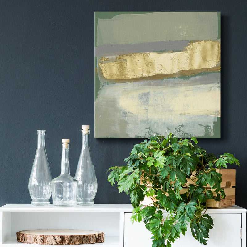 Elegant Sage and Gold Abstract Oil Painting for Modern Home Decor