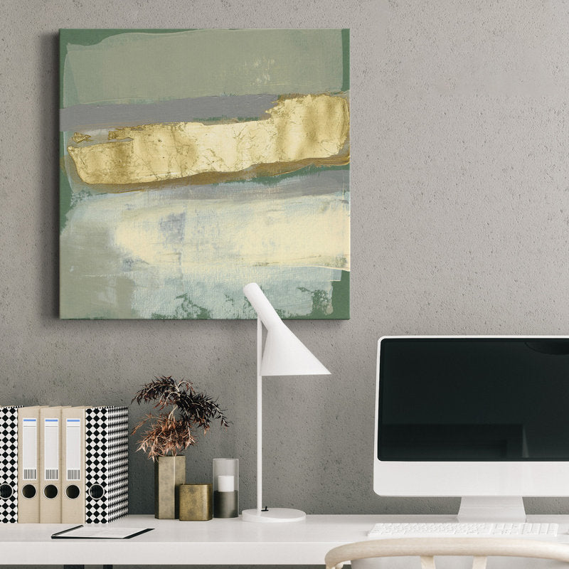 Elegant Sage and Gold Abstract Oil Painting for Modern Home Decor