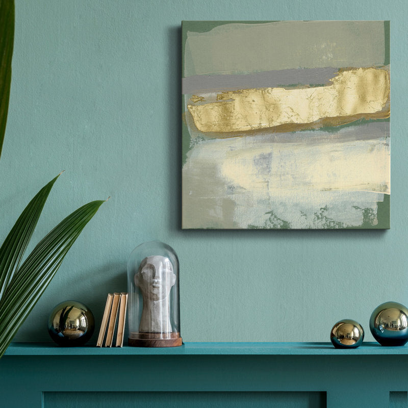 Elegant Sage and Gold Abstract Oil Painting for Modern Home Decor