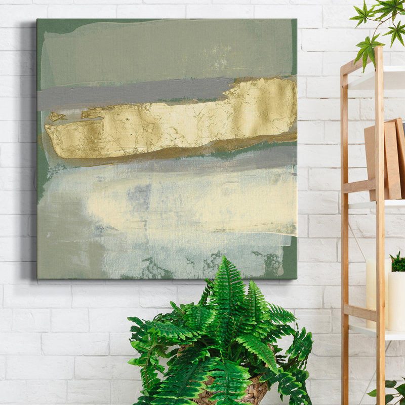 Elegant Sage and Gold Abstract Oil Painting for Modern Home Decor