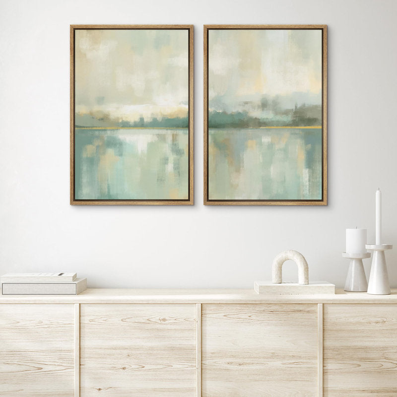 Sage Green and Tan Abstract Landscape Art for Calm and Relaxing Home Decor