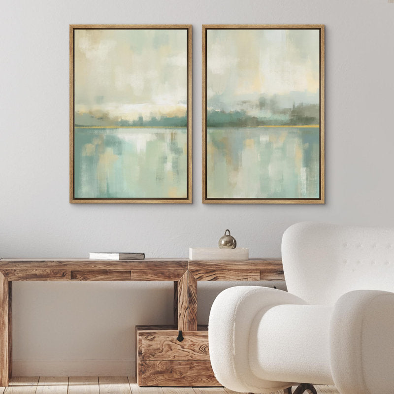 Sage Green and Tan Abstract Landscape Art for Calm and Relaxing Home Decor