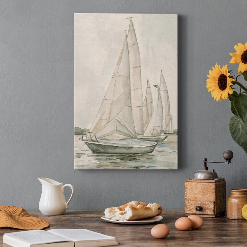 Sailing Serenity: Elegant Oil Painting of Classic Sailboats on Tranquil Waters