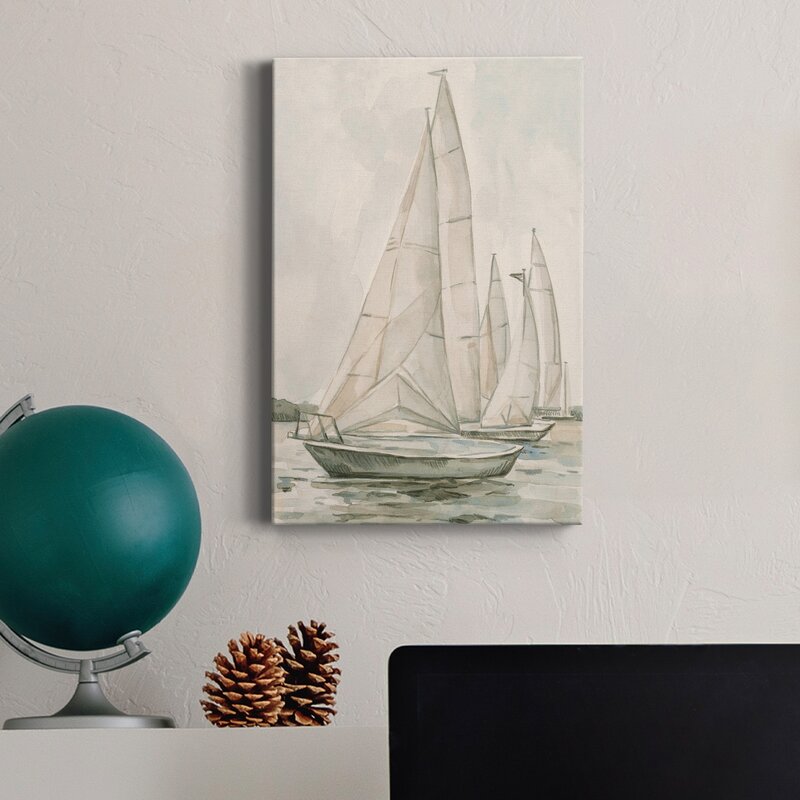 Sailing Serenity: Elegant Oil Painting of Classic Sailboats on Tranquil Waters