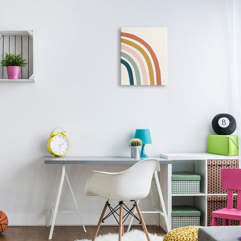 Geometric Rainbow Stripes Abstract Oil Painting for Modern Home Decor