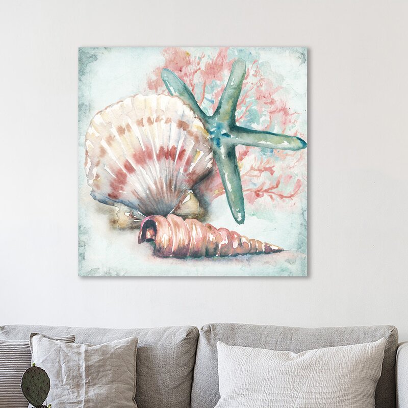 Coastal Charm: Serene Oil Painting of Sea Shells and Starfish