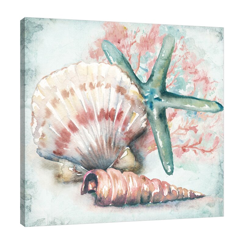 Coastal Charm: Serene Oil Painting of Sea Shells and Starfish