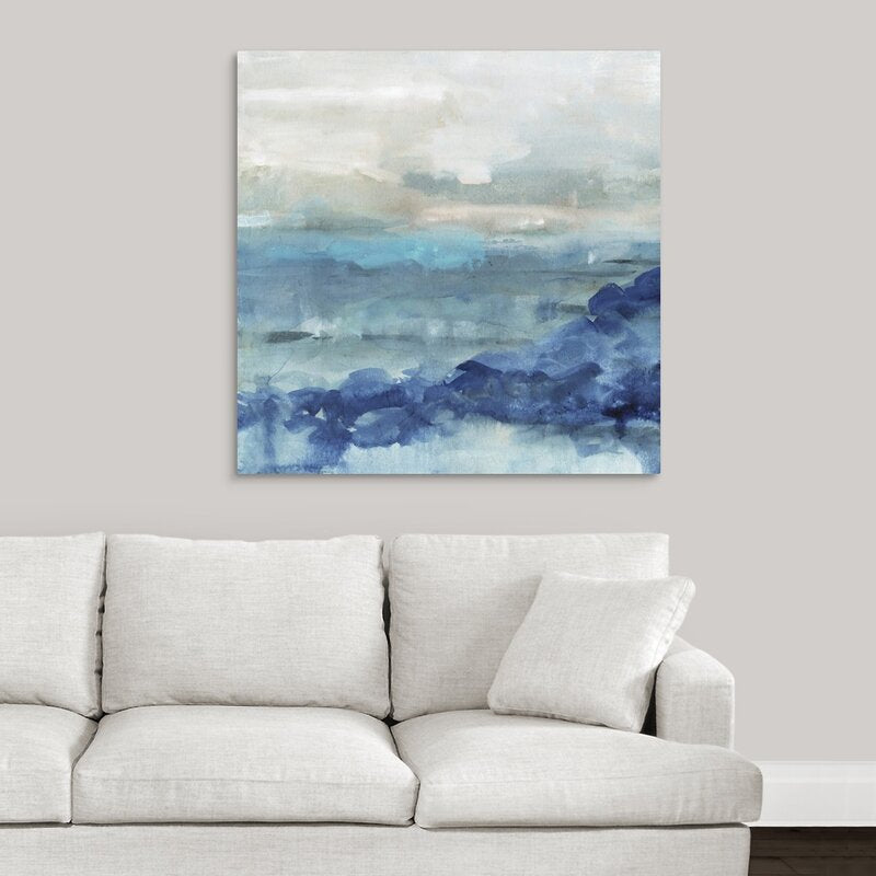 Serene Coastal Waves Abstract Oil Painting