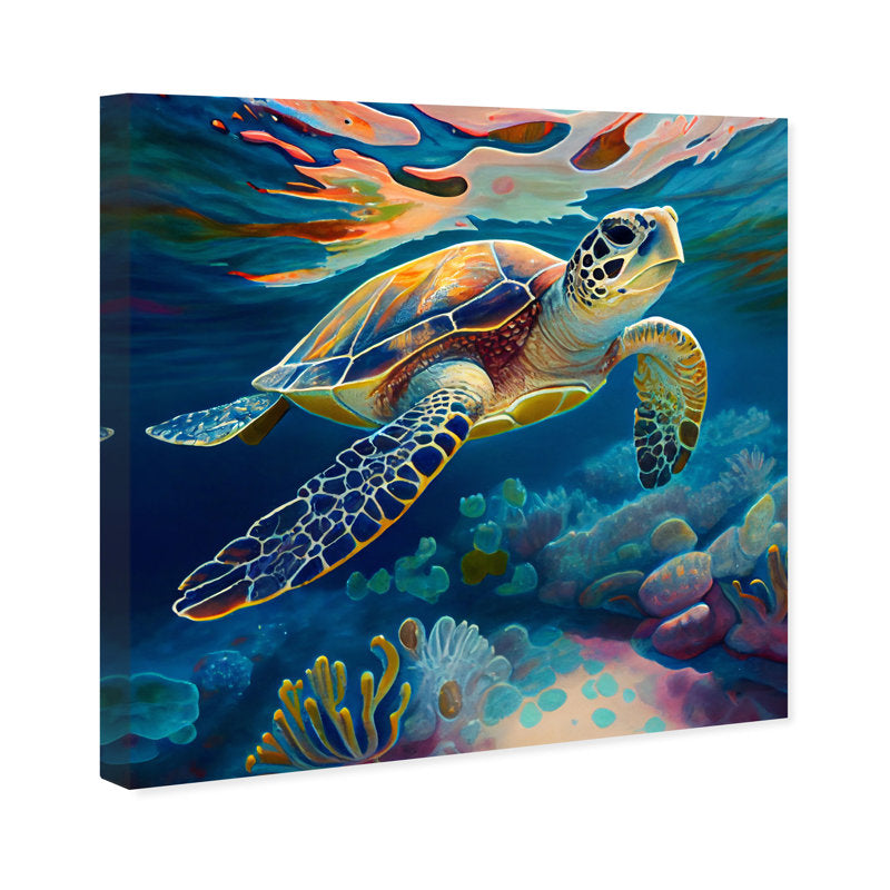 Vibrant Sea Turtle Oil Painting – Underwater Art for Ocean Lovers