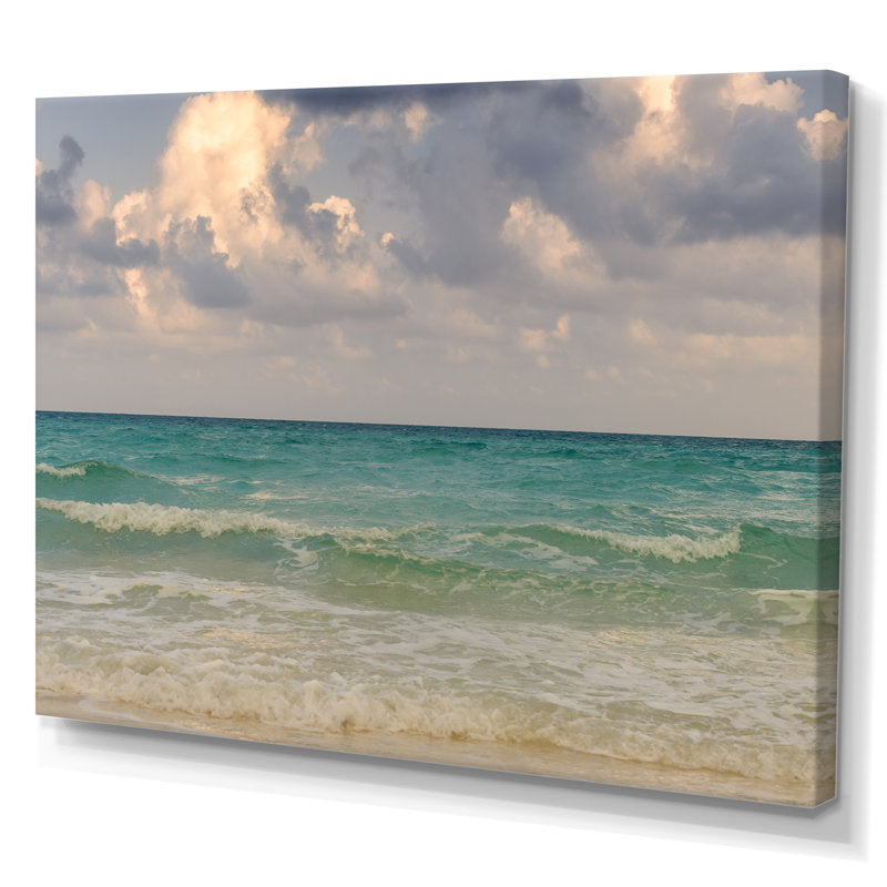 Dramatic Seascape with Turquoise Waves and Cloudy Sky Oil Painting Print