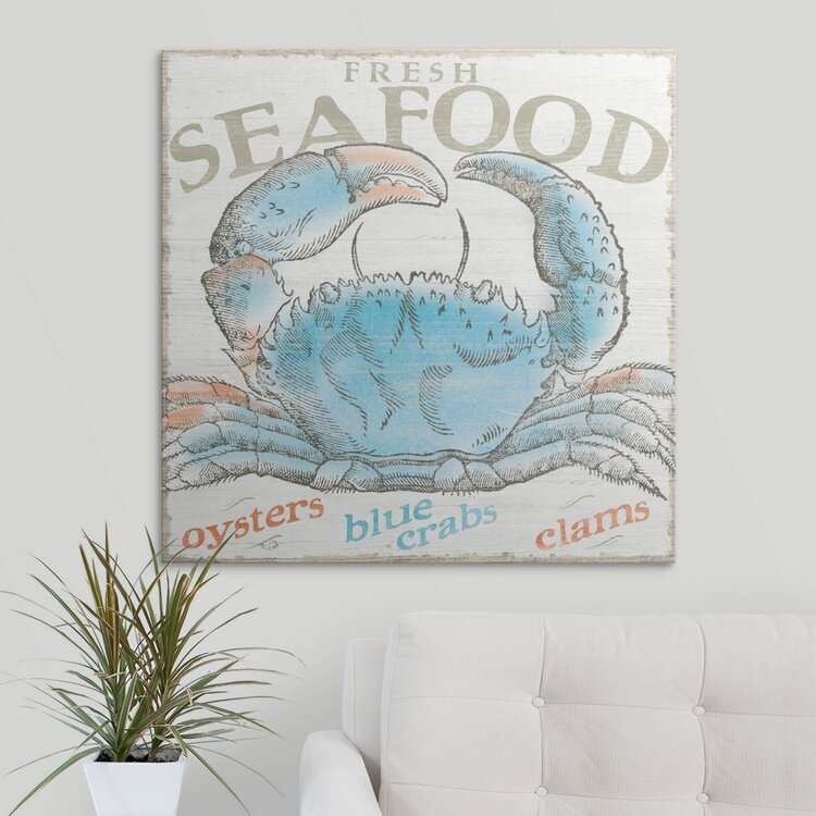 Coastal Seafood Adventure: Blue Crabs Oil Painting for Nautical Home Decor