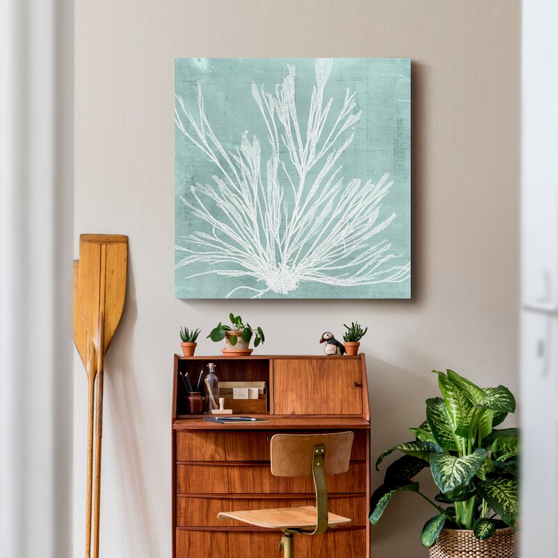 Elegant Aqua Seaweed Oil Painting for Coastal Home Décor