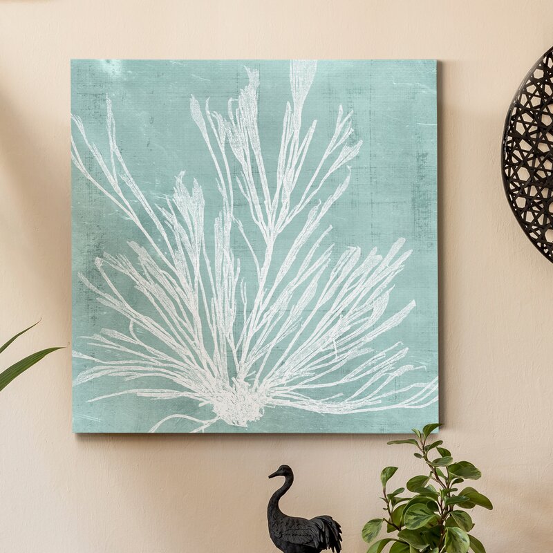 Elegant Aqua Seaweed Oil Painting for Coastal Home Décor