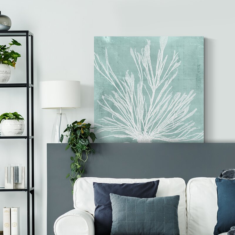 Elegant Aqua Seaweed Oil Painting for Coastal Home Décor