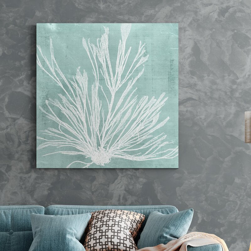 Elegant Aqua Seaweed Oil Painting for Coastal Home Décor