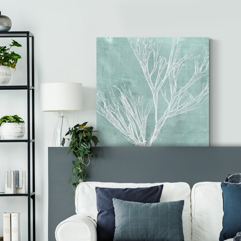 Elegant Seaweed Art on Aqua Background for Coastal Home Decor