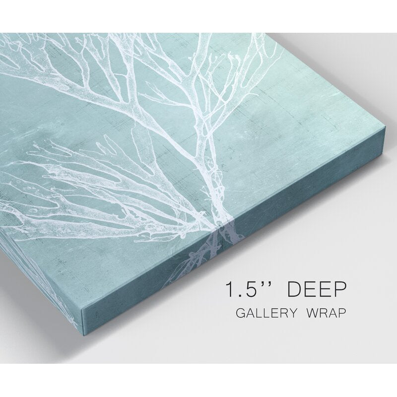 Elegant Seaweed Art on Aqua Background for Coastal Home Decor