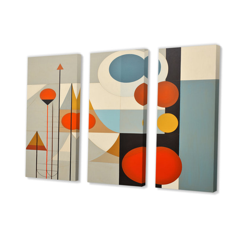 Mid-Century Abstract Geometric Oil Painting Artwork for Modern Decor