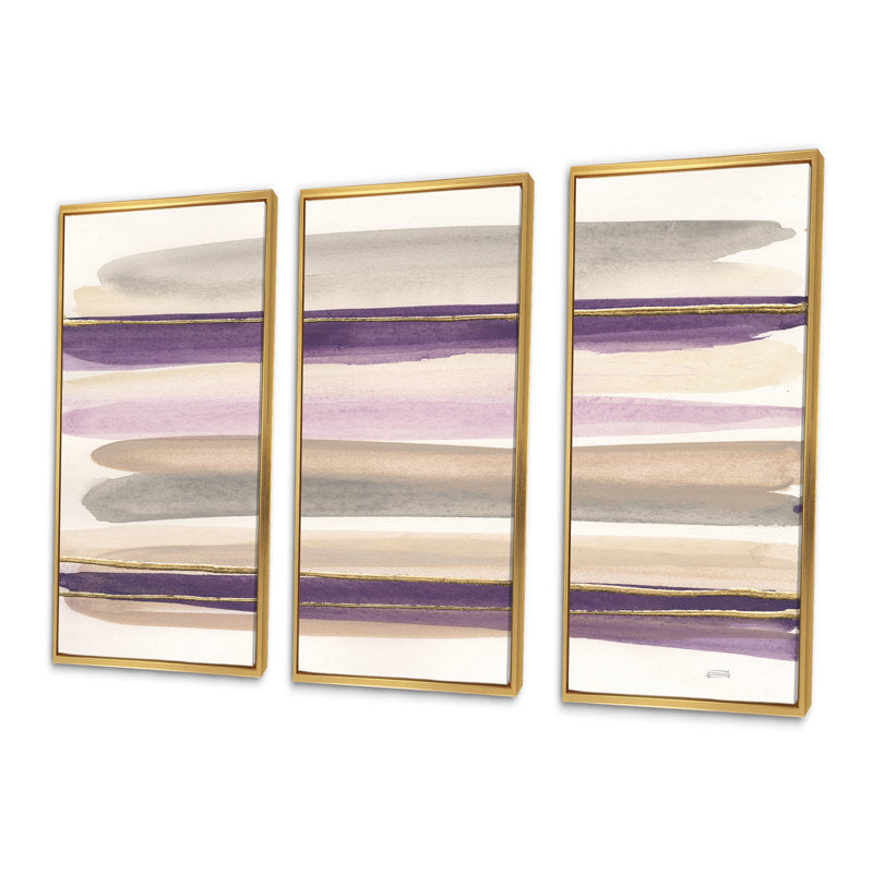 Elegant Purple and Gold Abstract Landscape Triptych Oil Painting Set