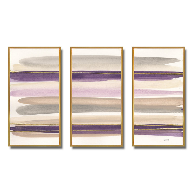 Elegant Purple and Gold Abstract Landscape Triptych Oil Painting Set