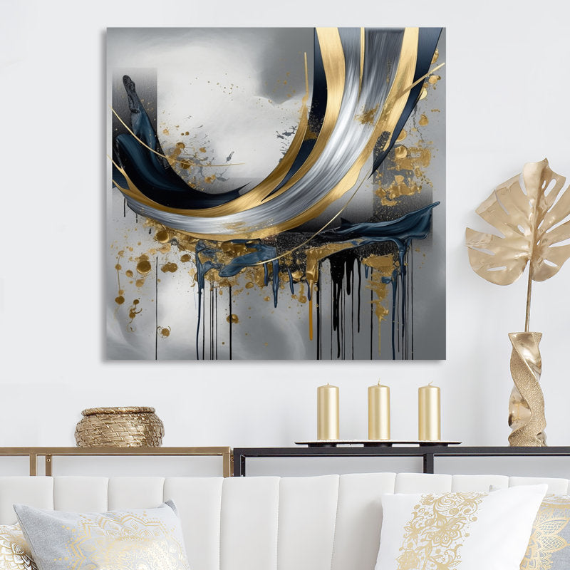 Elegant Abstract Marble Art with Gold and Blue Tones for Modern Home Decor