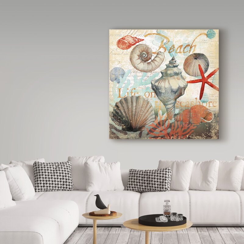Tranquil Beach Scene with Shells at Sunset – Vibrant Oil Painting for Coastal Decor