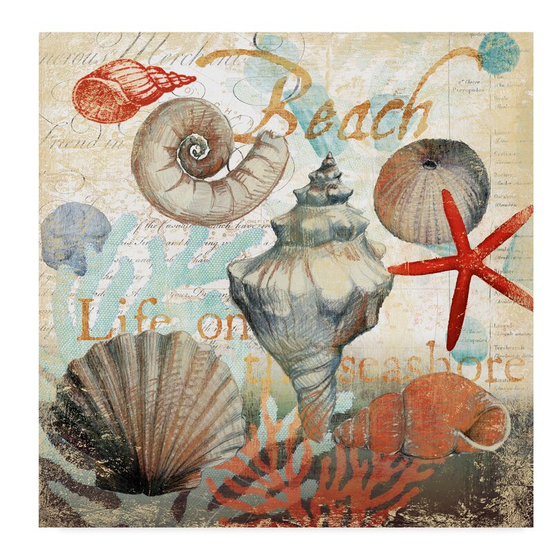 Tranquil Beach Scene with Shells at Sunset – Vibrant Oil Painting for Coastal Decor