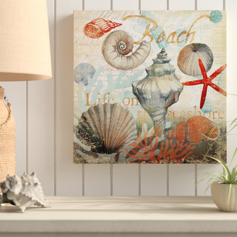 Tranquil Beach Scene with Shells at Sunset – Vibrant Oil Painting for Coastal Decor
