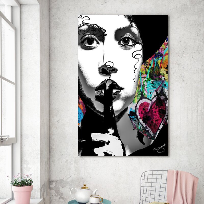 Silence Speaks Volumes: Modern Oil Painting of a Woman with a Shush Gesture
